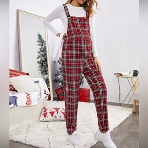 SHEIN Maternity Tartan Print Overall Jumpsuit